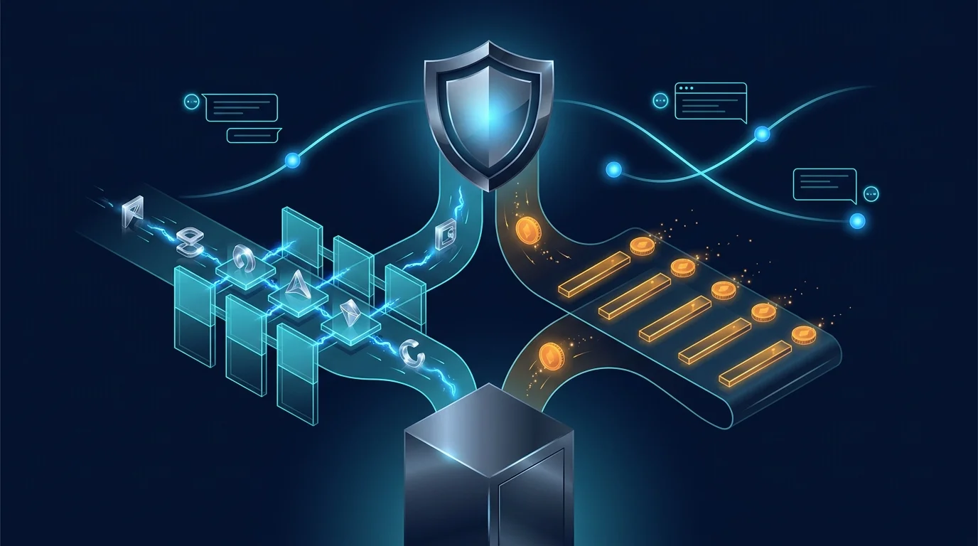 Illustration of a security shield over audited AI agent activity streams